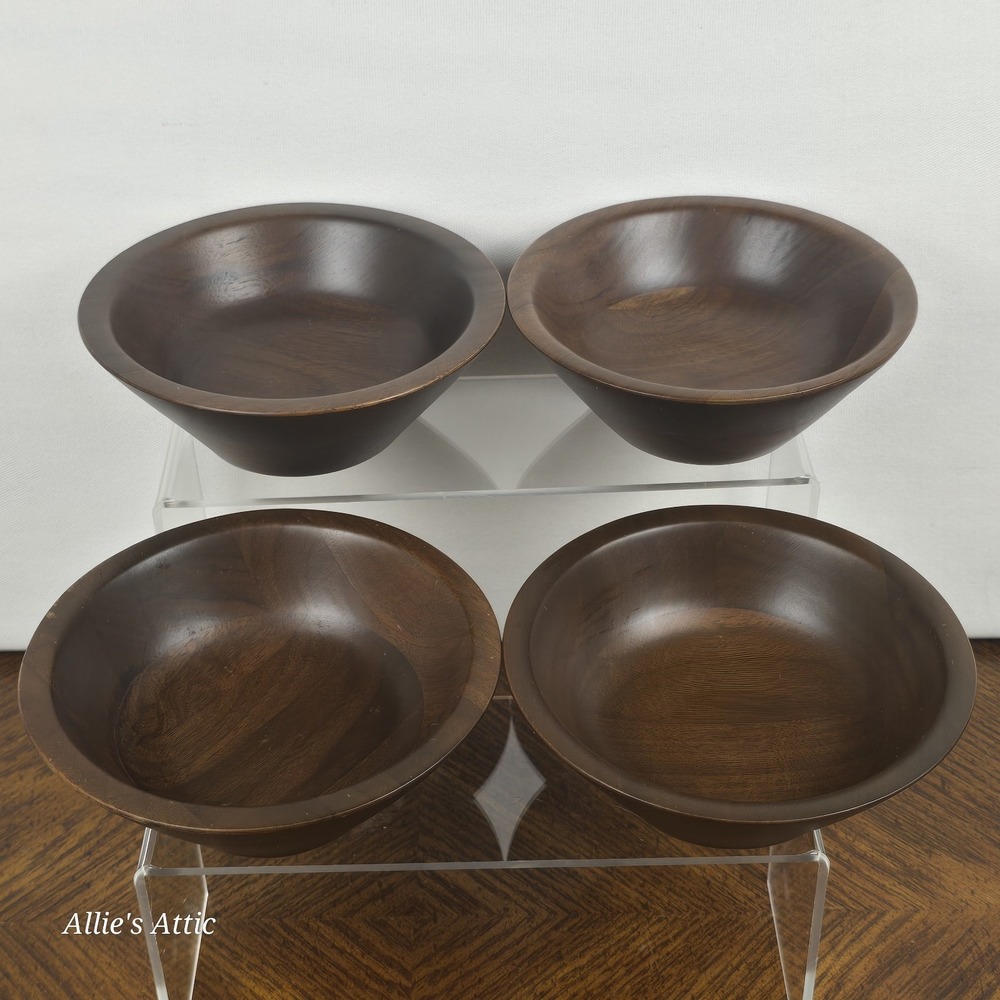 4 Walnut Wooden Bowl Vintage Diversified Industries Division Set Side Salad 6"